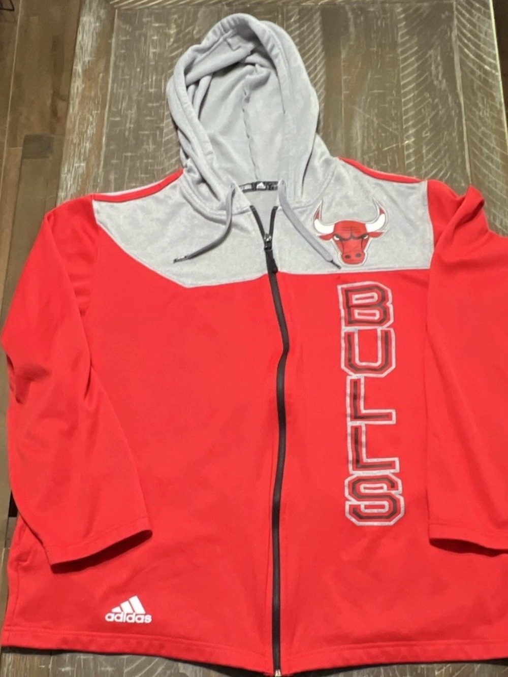 Adidas Men’s Red and Gray Chicago Bulls Zip Hoodie Large